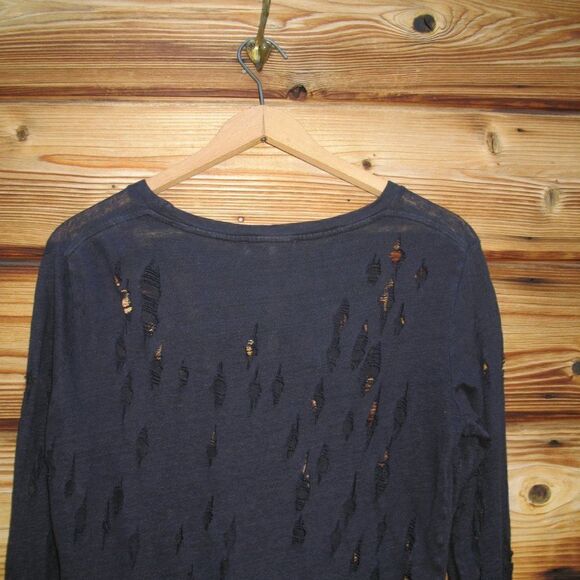 IRO Marvina Blue Linen Distressed Pullover Knit Top - Picture 7 of 9